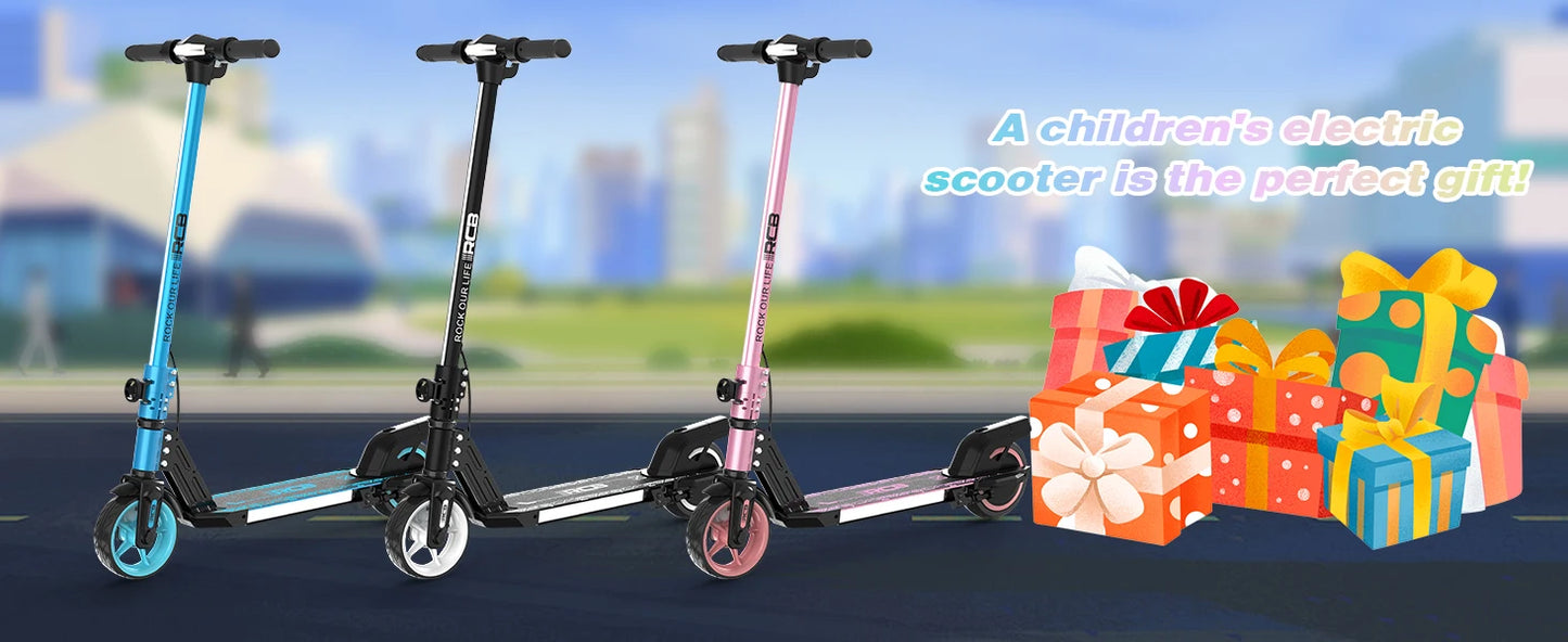 RCB R12 Electric Scooter for Kids Age 6-12, Colorful Lights, 6.5" Foldable E Scooter, LED Display, Lightweight Electric Scooter