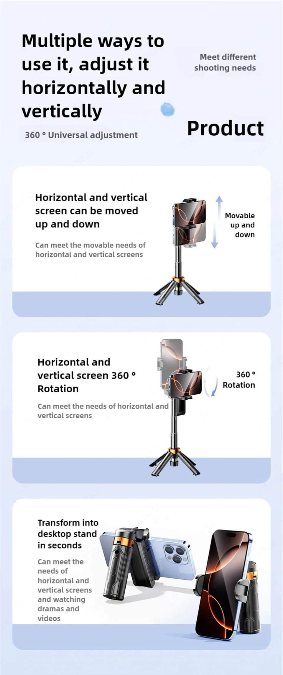 Super Mini Selfie Stick Portable Phone Holder Shooting Aid Versatile Integrated Design Bluetooth Remote For Live Broadcas