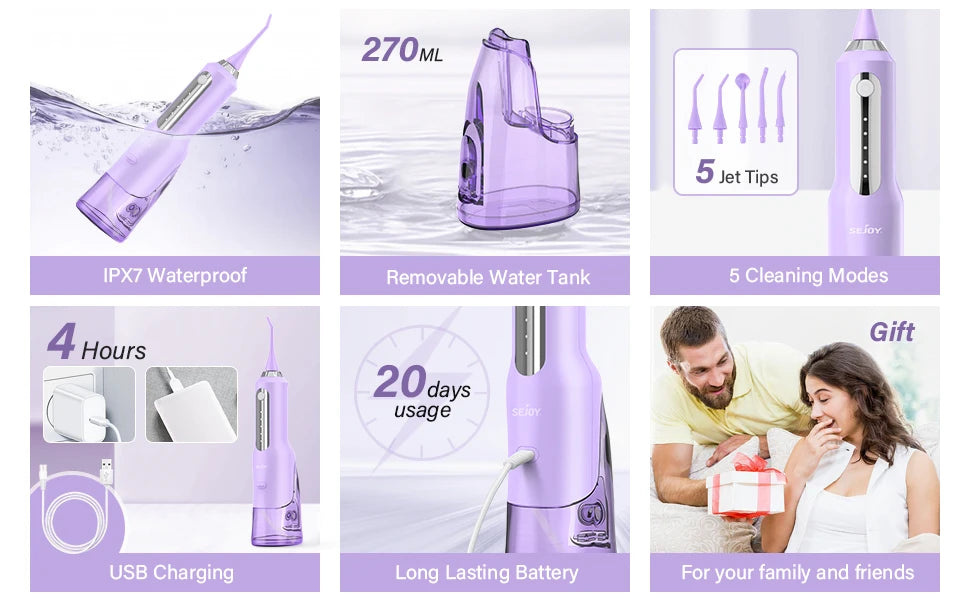 Sejoy Cordless Electric Water Flossers for Teeth Water Dental Flosser Portable Oral Irrigator Rechargeable