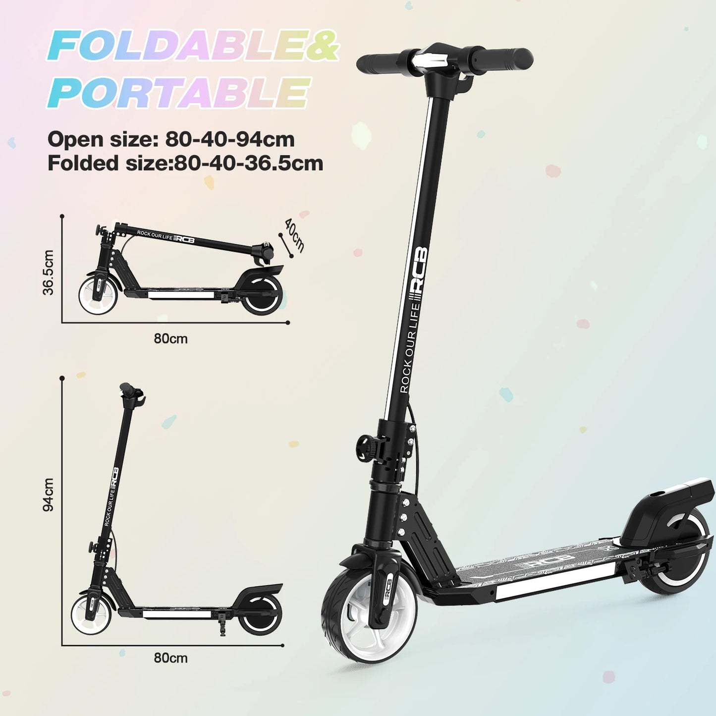 RCB R12 Electric Scooter for Kids Age 6-12, Colorful Lights, 6.5" Foldable E Scooter, LED Display, Lightweight Electric Scooter