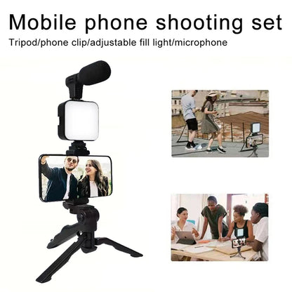 STTKGZD Smartphone Vlogging Kit With Tripod Phone Holder Mini Microphone Fill Light Starter Handle Portable Stabilizer Bracket
