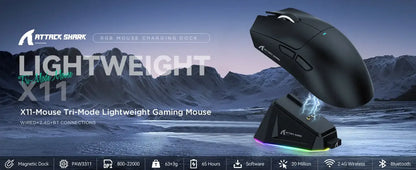 ATTACK SHARK X11 PixArt PAW3311 Three Mode Wireless Gamer Mouse Charging Dock Gaming Sensor, BT/2.4G Wireless Mouse