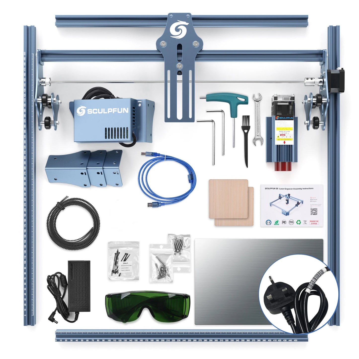 SCULPFUN S9 5.5W Laser Engraver, 0.06mm Ultra-Fine Compressed Spot, Diode Laser, 0.08mm High Precision, Engraving Area 410*420mm