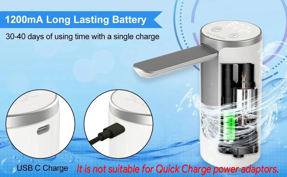 LED Display Water Bottle Pump Foldable Electric 1200mah Type C Rechargeable Automatic Stop Touch Button 3 Quantitative Settings