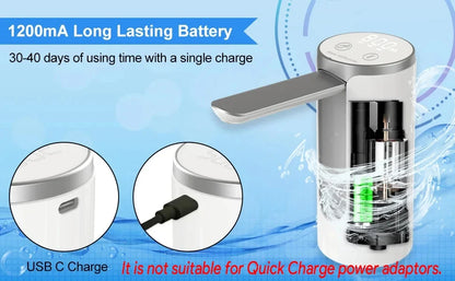 LED Display Water Bottle Pump Foldable Electric 1200mah Type C Rechargeable Automatic Stop Touch Button 3 Quantitative Settings