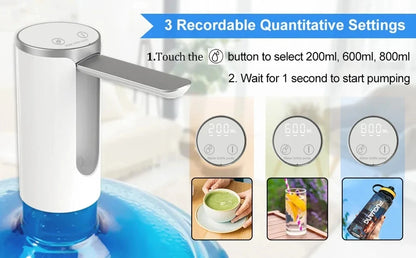 LED Display Water Bottle Pump Foldable Electric 1200mah Type C Rechargeable Automatic Stop Touch Button 3 Quantitative Settings