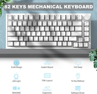 Ajazz Ak820 RGB Tri-Mode Gaming Mechanical Keyboard 82 Key Bluetooth 2.4GHz Wireless Gamer Keyboard Custom Gasket for Pc Laptop