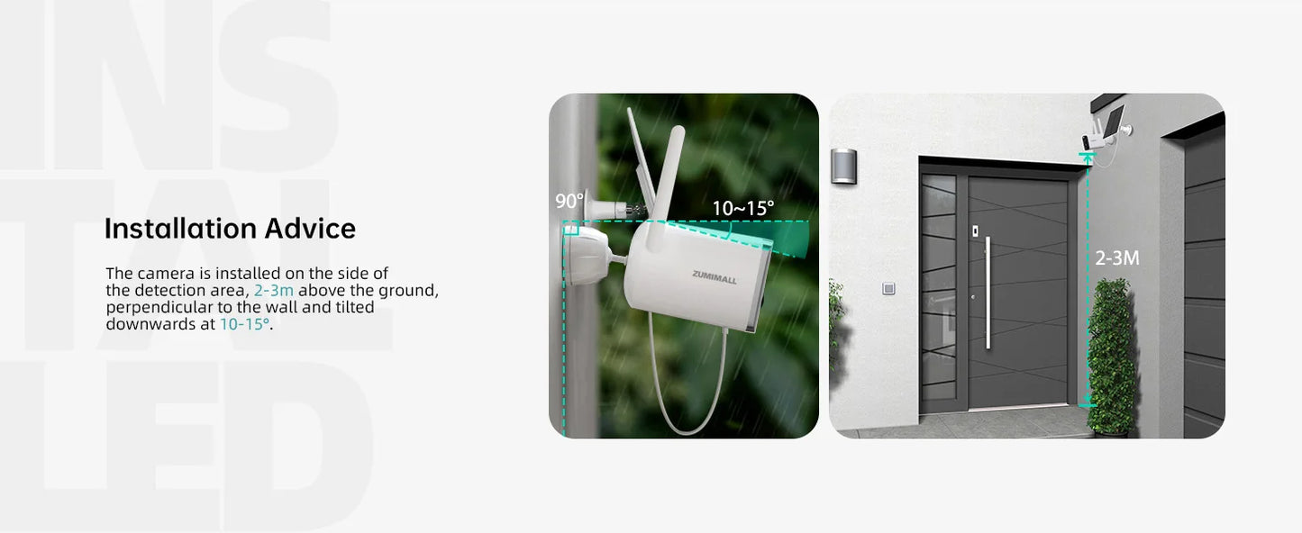 ZUMIMALL  2K Solar/battery Camera for Home Security, 3MP Color Night Vision, Wireless Outdoor,2.4GHz WiFi, 2-Way Talk,