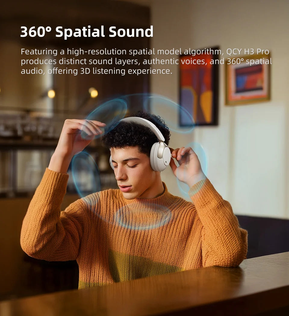 QCY H3 Pro ANC Wireless Bluetooth Headphone Hi-Res Spatial Audio Earphone with LDAC 50dB Active Noise Canceling Over Ear Headset