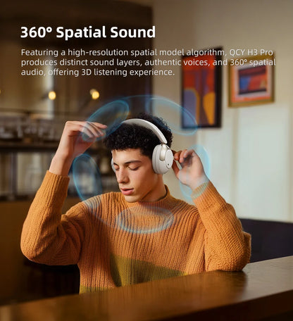 QCY H3 Pro ANC Wireless Bluetooth Headphone Hi-Res Spatial Audio Earphone with LDAC 50dB Active Noise Canceling Over Ear Headset