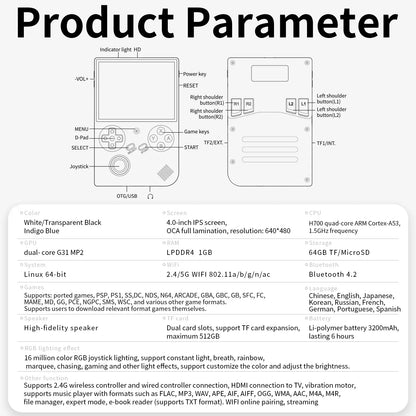 ANBERNIC RG 40XXV 4.0inch IPS Screen Retro Handheld Game Console Video Player  Linux 5G WIFI Bluetooth 256G 300+ PSP Games Gift