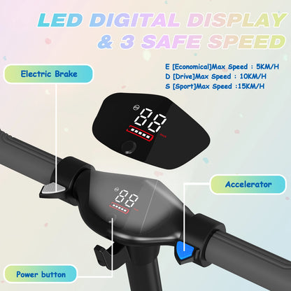 RCB R12 Electric Scooter for Kids Age 6-12, Colorful Lights, 6.5" Foldable E Scooter, LED Display, Lightweight Electric Scooter