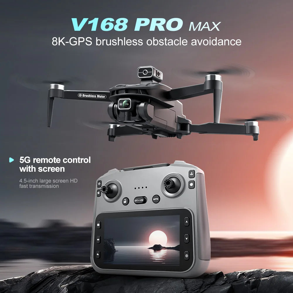 V168 PRO MAX GPS Drone Professional 8K Camera Aerial FPV Brush Avoiding Obstacle with Large Screen Remote Control Folding Drone