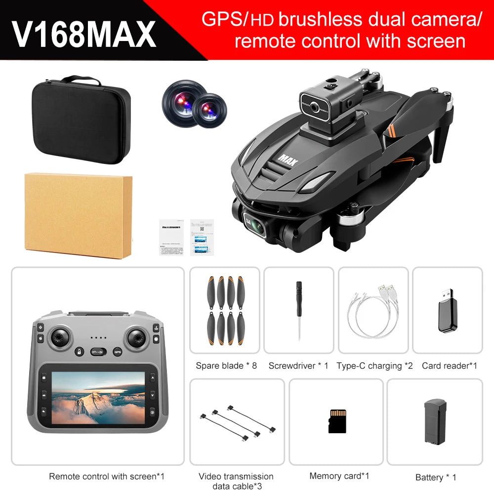 V168 PRO MAX GPS Drone Professional 8K Camera Aerial FPV Brush Avoiding Obstacle with Large Screen Remote Control Folding Drone