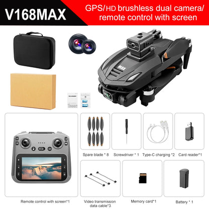 V168 PRO MAX GPS Drone Professional 8K Camera Aerial FPV Brush Avoiding Obstacle with Large Screen Remote Control Folding Drone