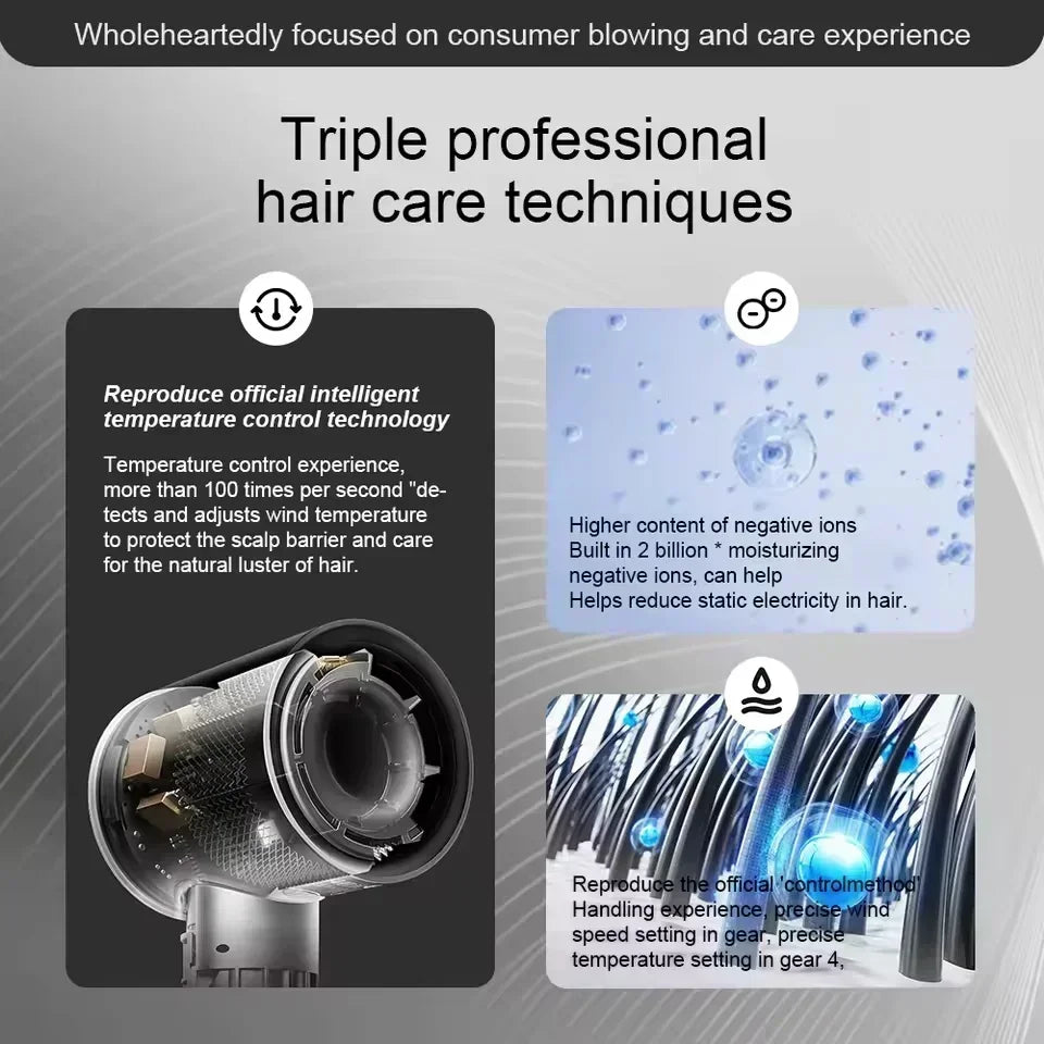 Negative ion hair dryer with high speed and no blades High power silent and quick drying Portable, suitable for home and travel