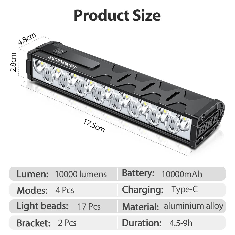 NEWBOLER Bicycle Light Front 10000Lumen Bike Light 10000mAh Waterproof Flashlight USB Charging MTB Road Cycling Lamp Accessories
