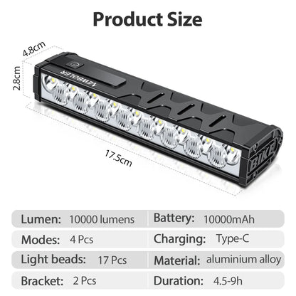 NEWBOLER Bicycle Light Front 10000Lumen Bike Light 10000mAh Waterproof Flashlight USB Charging MTB Road Cycling Lamp Accessories