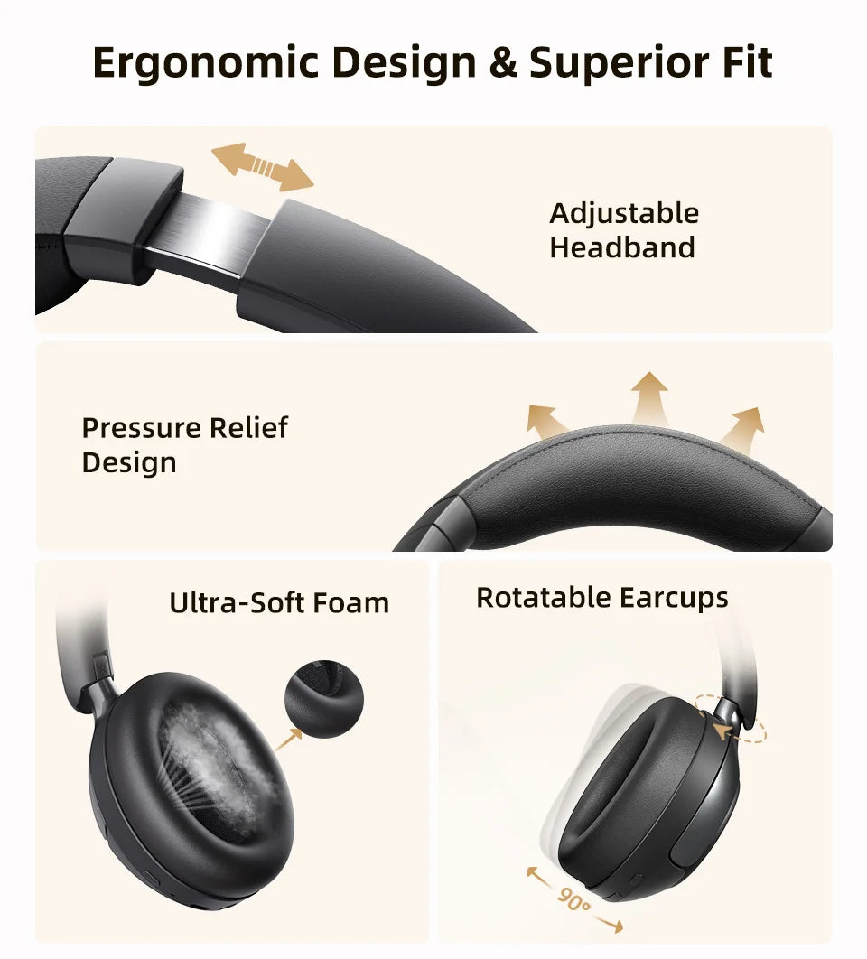 QCY H3 Pro ANC Wireless Bluetooth Headphone Hi-Res Spatial Audio Earphone with LDAC 50dB Active Noise Canceling Over Ear Headset