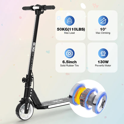 RCB R12 Electric Scooter for Kids Age 6-12, Colorful Lights, 6.5" Foldable E Scooter, LED Display, Lightweight Electric Scooter