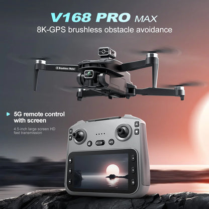V168 PRO MAX GPS Drone Professional 8K Camera Aerial FPV Brush Avoiding Obstacle with Large Screen Remote Control Folding Drone