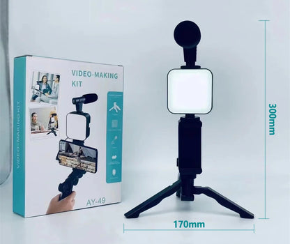 STTKGZD Smartphone Vlogging Kit With Tripod Phone Holder Mini Microphone Fill Light Starter Handle Portable Stabilizer Bracket