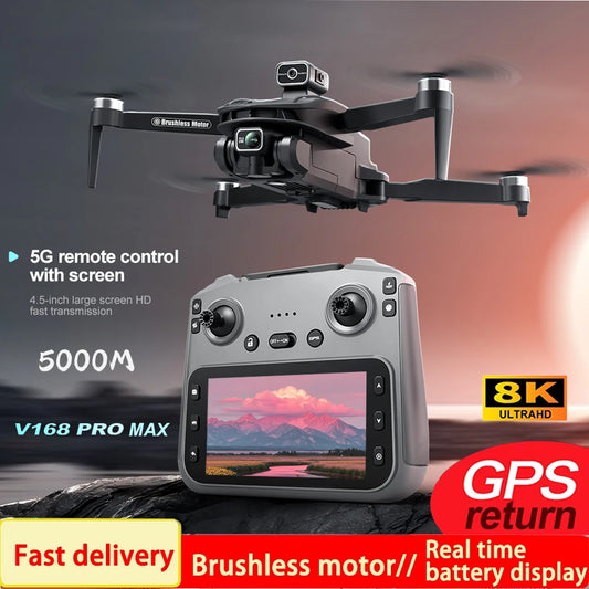 V168 PRO MAX GPS Drone Professional 8K Camera Aerial FPV Brush Avoiding Obstacle with Large Screen Remote Control Folding Drone