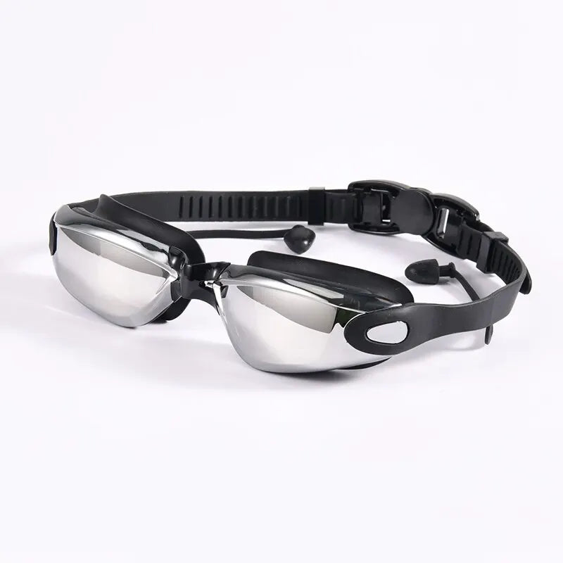 Swimming Goggles Adult Myopia Swimming Goggles One-piece Earplugs Electroplating Anti-fog High-definition Swimming Goggles