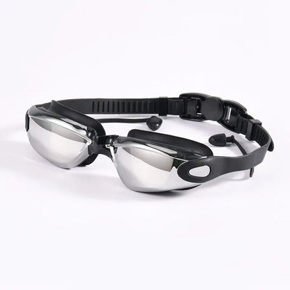 Swimming Goggles Adult Myopia Swimming Goggles One-piece Earplugs Electroplating Anti-fog High-definition Swimming Goggles